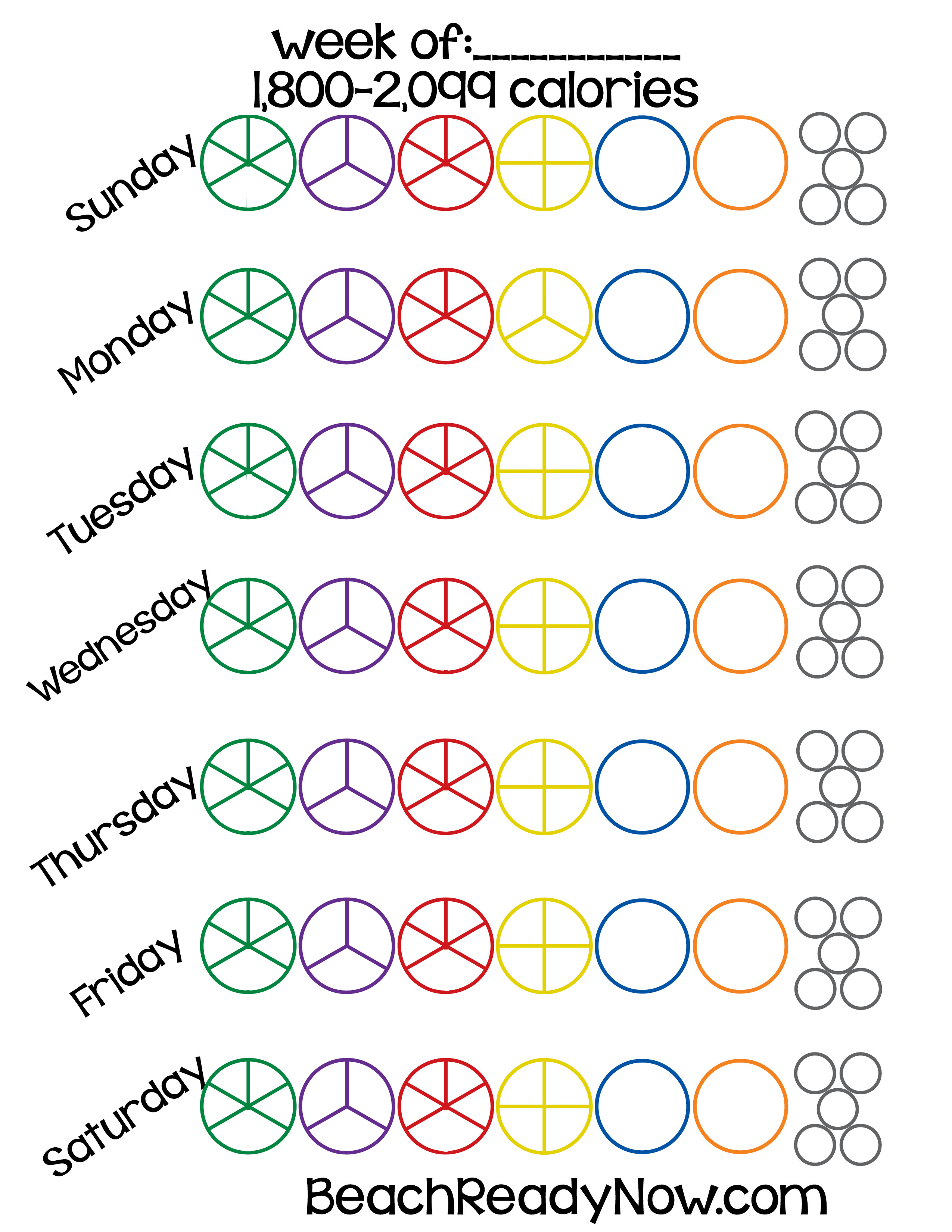 21 Day Fix Calorie Chart Printable