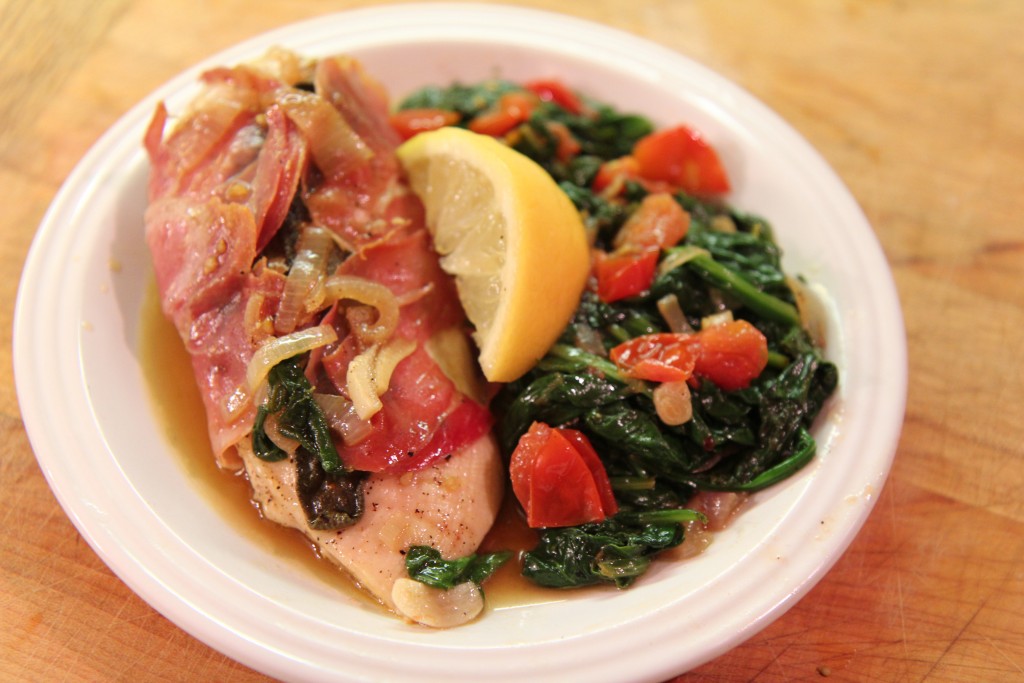 Proscuitto wrapped chicken saltimboca 
