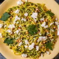 “Zoodles” with Pesto, Pine Nuts and Feta Cheese